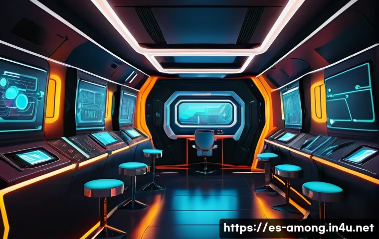 어몽어스 미니게임 제작 방법 - A vibrant, stylized spaceship interior map inspired by Among Us, featuring multiple connected rooms ...