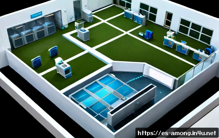 미라 HQ 맵 트릭 - Photorealistic isometric miniature of a sleek futuristic headquarters game map, bright white corrido...